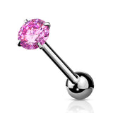 6 mm Prong Set Round CZ Surgical Steel Tongue Ring Barbells