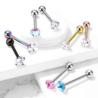 6 mm Prong Set Round CZ Surgical Steel Tongue Ring Barbells