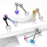 Prong Set 6 mm Heart Shape CZ Surgical Steel Tongue Ring Barbells