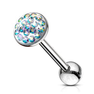 Aurora Borealis Crystal Ferido Gem Surgical Steel Tongue Ring Barbell