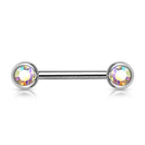 Pair Double Front Facing 6 mm Gem Set 316L Surgical Steel Barbells Nipple Bar