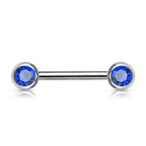 Pair Double Front Facing 6 mm Gem Set 316L Surgical Steel Barbells Nipple Bar