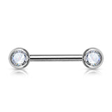 Pair Double Front Facing 6 mm Gem Set 316L Surgical Steel Barbells Nipple Bar