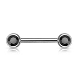 Pair Double Front Facing 6 mm Gem Set 316L Surgical Steel Barbells Nipple Bar