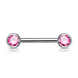 Pair Double Front Facing 6 mm Gem Set 316L Surgical Steel Barbells Nipple Bar