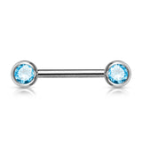 Pair Double Front Facing 6 mm Gem Set 316L Surgical Steel Barbells Nipple Bar