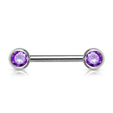 Pair Double Front Facing 6 mm Gem Set 316L Surgical Steel Barbells Nipple Bar