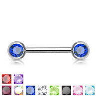 Pair Double Front Facing Gem Set 316L Surgical Steel Barbells Nipple Bar