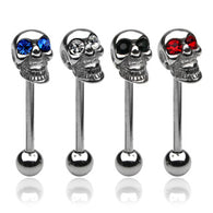 Skull With Gem Eye 316L Surgical Steel Barbell Tongue Ring