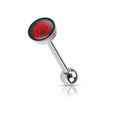 Clear Epoxy Colored Logo Inlaid Surgical Steel Barbell Tongue Rings