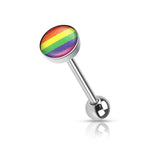 Clear Epoxy Colored Logo Inlaid Surgical Steel Barbell Tongue Rings