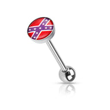 Clear Epoxy Colored Logo Inlaid Surgical Steel Barbell Tongue Rings