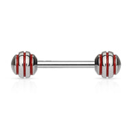 5 mm Epoxy Red Stripe Ball  Surgical Steel Barbell Tongue Rings Nipple Barbells