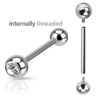 Basic CZ Internally Threaded Surgical Steel Barbell Tongue Rings
