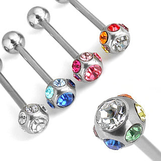Multi CZ Top 316L Surgical Steel Barbell Tongue Ring