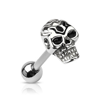 Casted Death Skull Top 316L Surgical Steel Barbell Tongue Ring
