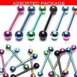 6 Pcs Assorted Titanium Barbell Tongue Rings 14GA 5/8"