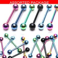 6 Pcs Assorted Titanium Barbell Tongue Rings 14GA 5/8