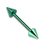 Spikes End Titanium IP Surgical Steel Barbell Tongue Ring