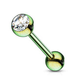 Press Fit CZ Ball Titanium IP Surgical Steel Barbell Tongue Rings
