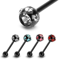 Multiple Studded CZ Titanium IP Surgical Steel Barbell Tongue Ring