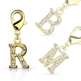 Clear Gem Paved Gold IP Initial Charm For Navel Ring Bracelets Necklaces Earring