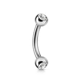 CZ Press Fit Surgical Steel Curved Barbell Eyebrow Rings 16G