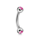 CZ Press Fit Surgical Steel Curved Barbell Eyebrow Rings 16G