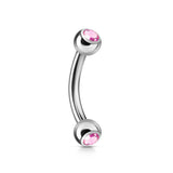 CZ Press Fit Surgical Steel Curved Barbell Eyebrow Rings 16G