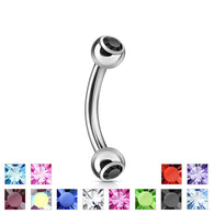 CZ Press Fit Surgical Steel Curved Barbell Eyebrow Rings 16G