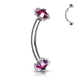 3 mm Prong Set CZ Top Curved Barbell Rook Daith Tragus Snug Eyebrow Rings