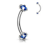 3 mm Prong Set CZ Top Curved Barbell Rook Daith Tragus Snug Eyebrow Rings