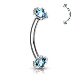 3 mm Prong Set CZ Top Curved Barbell Rook Daith Tragus Snug Eyebrow Rings