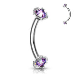 3 mm Prong Set CZ Top Curved Barbell Rook Daith Tragus Snug Eyebrow Rings