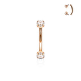 Gold Rose Gold Prong Set CZ Top Curved Barbell Eyebrow Rings