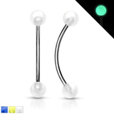 Pair White Glow In The Dark Ball Curved Barbell Lobe Snake Eye Piercing 16G
