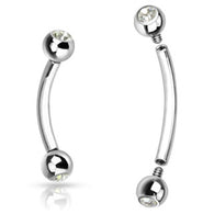 CZ Balls Internal Threaded Surgical Steel Curved Barbell Eyebrow Rings