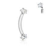 Prong Set Star CZ Internally Threaded Curved Barbell Eyebrow Rings 16G 3/8"