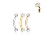 Prong Set Star CZ Internally Threaded Curved Barbell Eyebrow Rings
