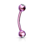 Double Press Fit CZ Titanium Spike Curved Barbell Eyebrow Rings 16GA