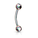 Double Press Fit CZ Titanium Spike Curved Barbell Eyebrow Rings 16GA