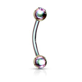 Double Press Fit CZ Titanium Spike Curved Barbell Eyebrow Rings 16GA
