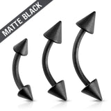 Matte Black Spikes End Curved Barbell Eyebrow Rings 16G