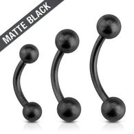 Matte Black IP on Surgical Steel Curved Barbell Eyebrow Rings 16G