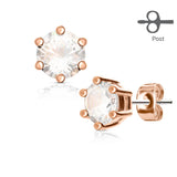 Pair of 6 Prong Set CZ 316L Surgical Steel Stud Earring