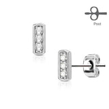 Pair of Three CZ Set Square Bar 316L Surgical Steel Stud Earring