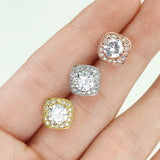 Pair of Large Round CZ Paved Square Earring Studs