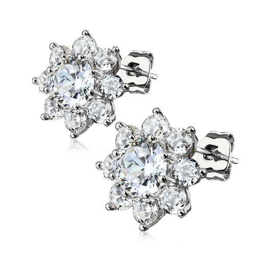 Pair of Round CZ Flower Surgical Steel Post Earring Studs