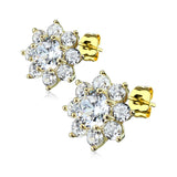 Pair of Round CZ Flower Surgical Steel Post Earring Studs