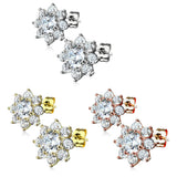 Pair of Round CZ Flower Surgical Steel Post Earring Studs